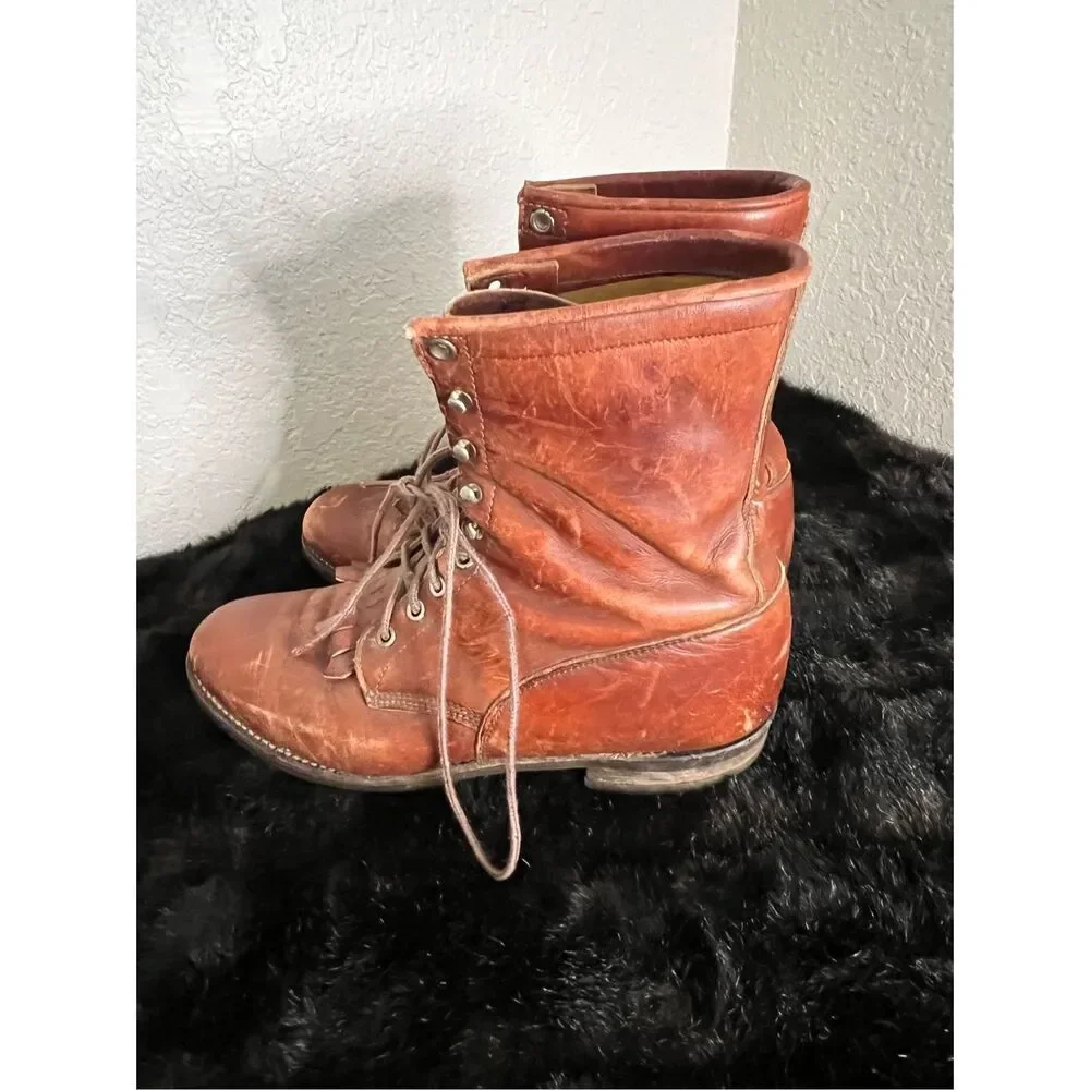 JUSTIN L0518 USA Packer Lace Up Western Brown Leather Boots Size 10 D - Picture 7 of 9